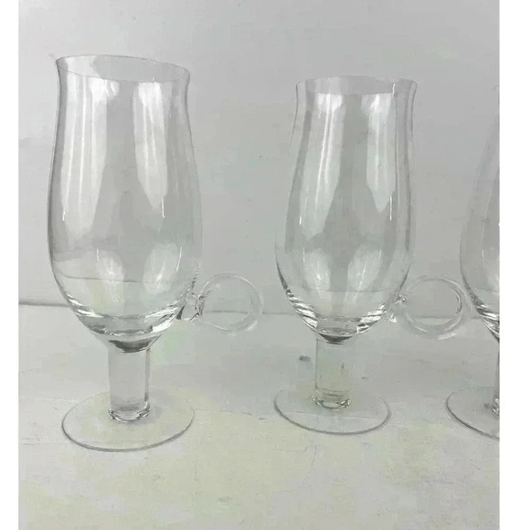 VTG Set of 4 Hand Blown Goblet Style Pedestal Cups Handle Clear Glass 7.5" Tall - Picture 9 of 14